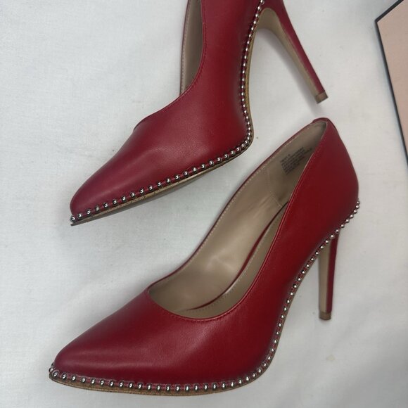 BCBG Generation Leather Stilletto Red Studded Shoes Almond toe heels Pumps - Picture 7 of 13